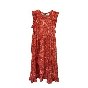 Tiered Floral Dress /100% Cotton XXL/ Flutter Sleeves / Pockets